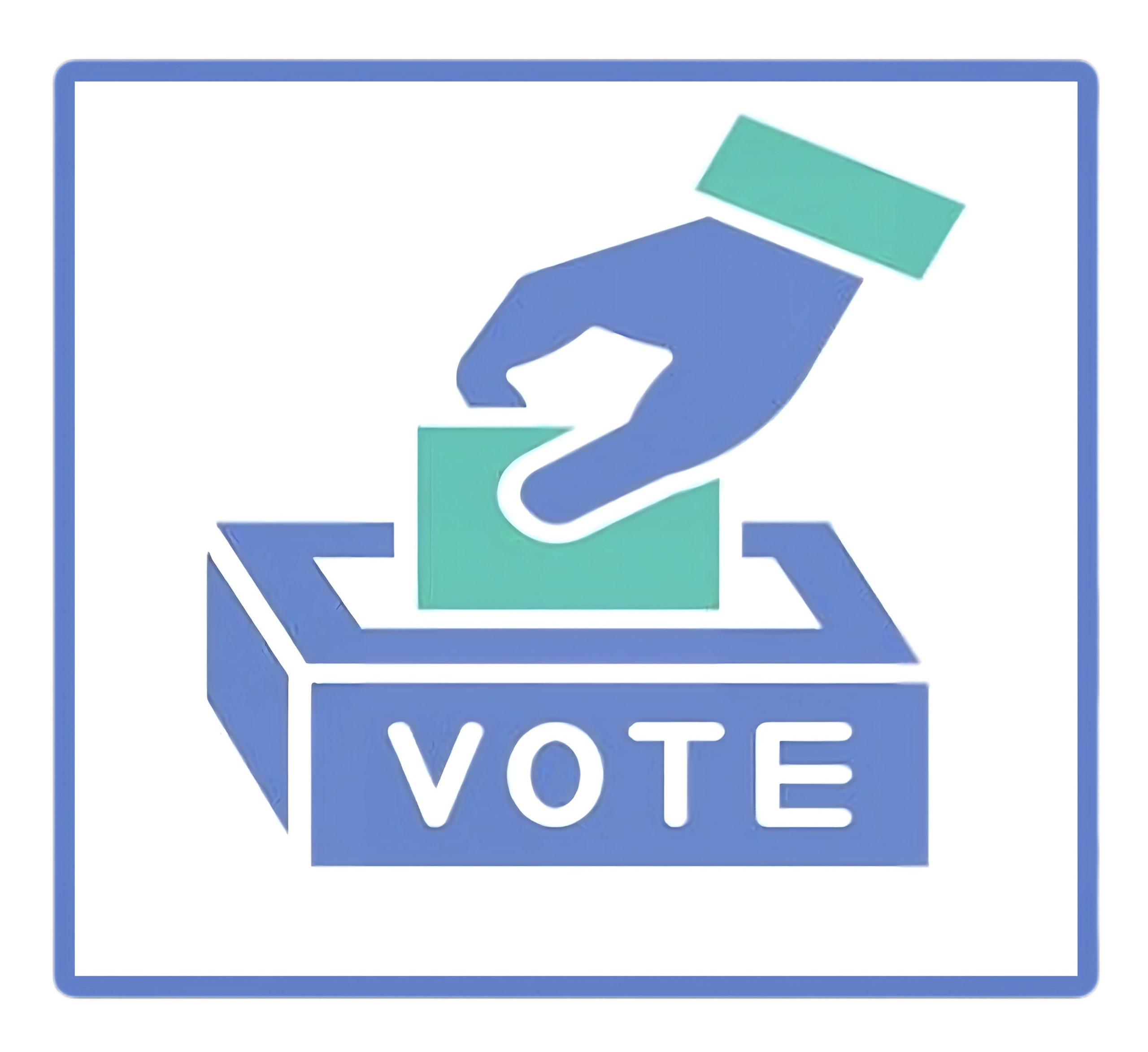 simple icon of a hand placing a ballot into a box that says "vote"